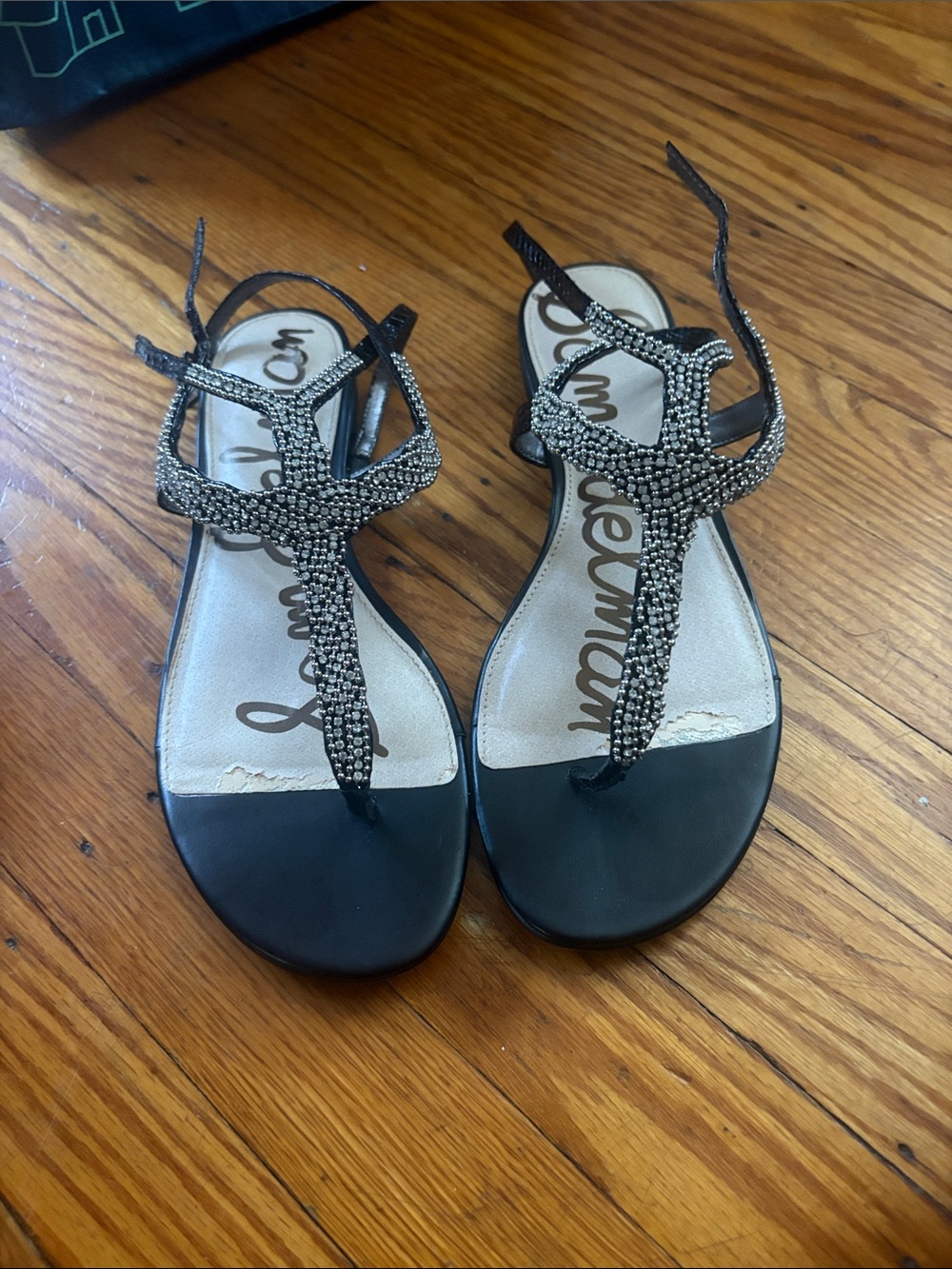 Sam Edelman Black Jeweled T-Strap Women's Sandals